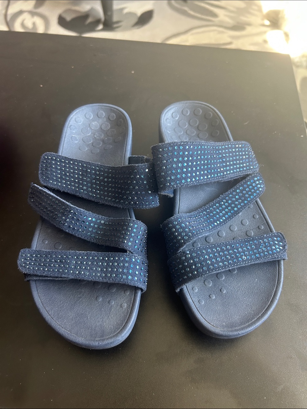 Vionic Women's Navy Blue Triple-Strap Slide Sandals - Picture 2 of 6